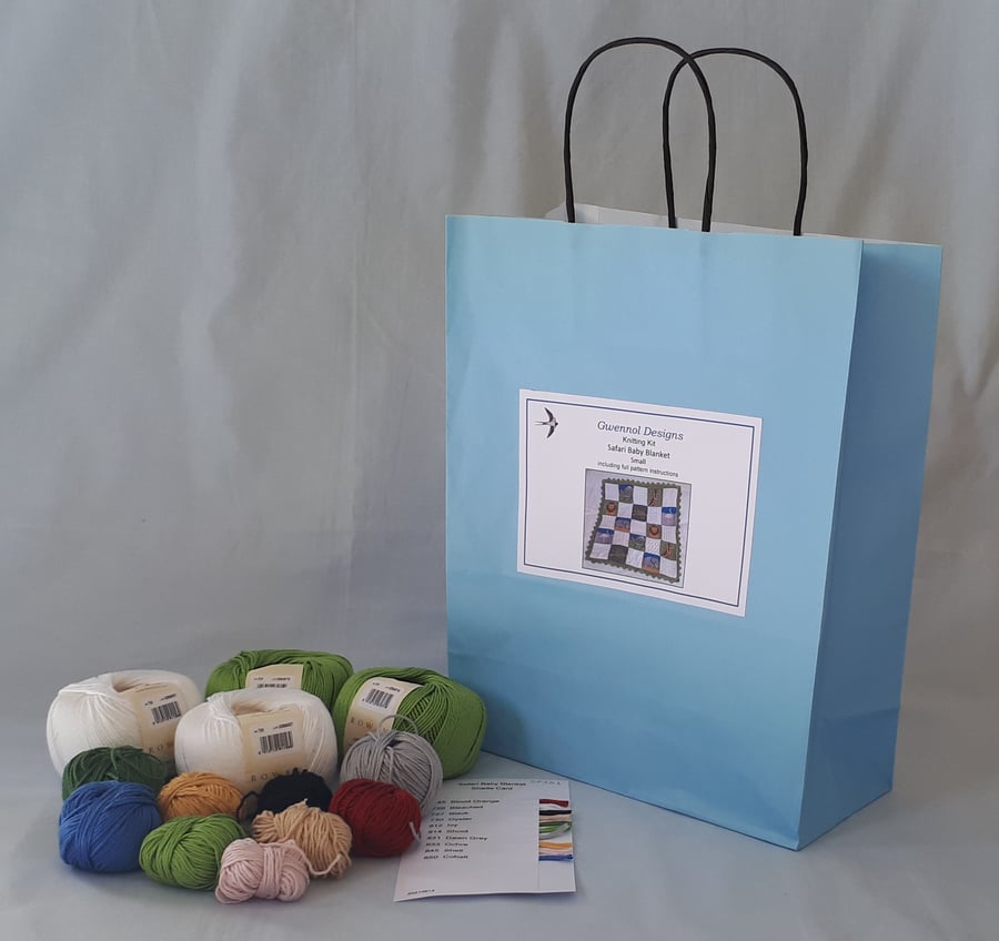 Safari Baby Blanket Knitting Kit small size 45c... Folksy