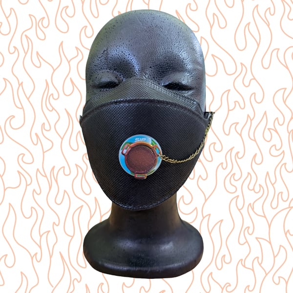 Red black gold tricolour SIP valve cap with antique brass keeper