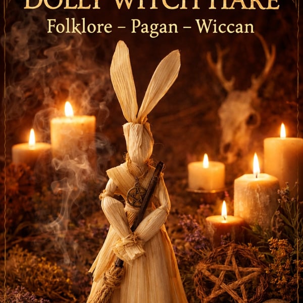 Witch hare corn husk dolly - 9 inches tall