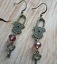 Steampunk Lock and Key Earrings with purple crystals