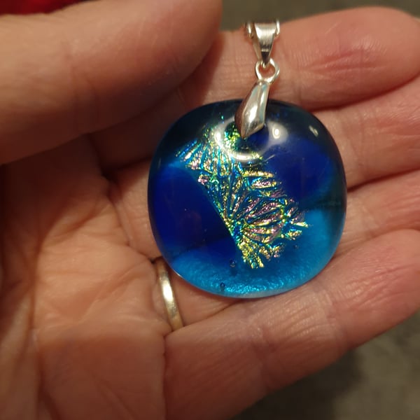 Fused Glass Pendant Necklace on a Silver Plated Chain.