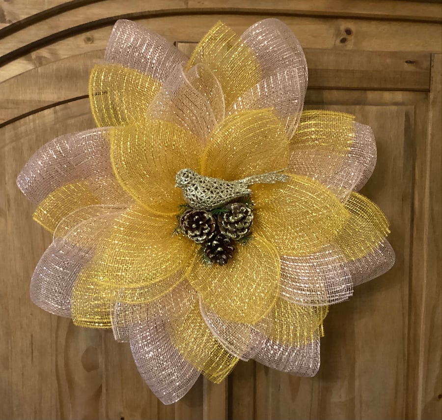 Floral Christmas deco mesh wreath