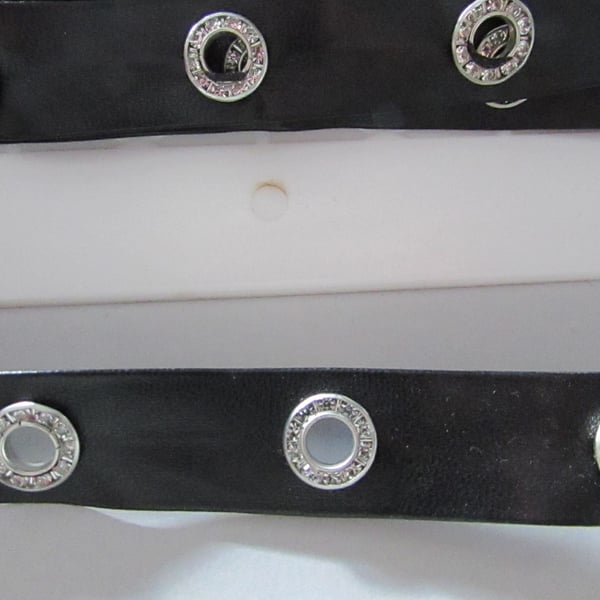 BLACK PLEATHER DIAMANTE EYELET TAPE SOLD BY THE METRE