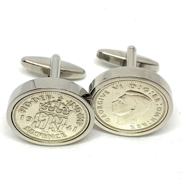 Luxury 1941 Sixpence Cufflinks for a 80th birthday. Original sixpences HT