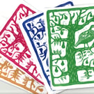 A Partridge In A Pear Tree Christmas cards Set of 4, linocuts by John Freeman