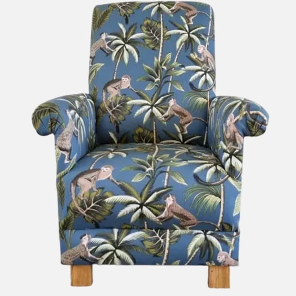 Monkeys Jungle Armchair Adult Chair Fryetts Teal Fabric Safari Animal Botanical 
