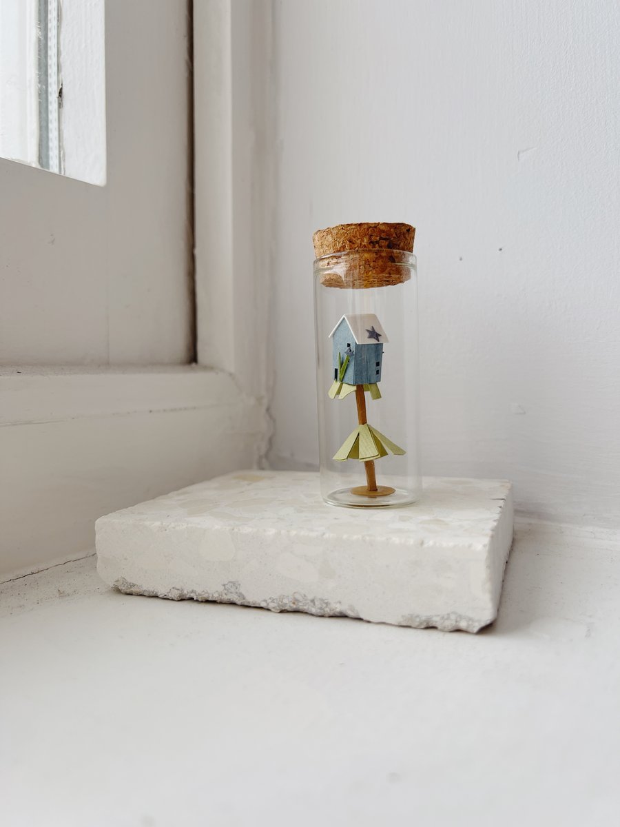 Handmade Paper House - Tiny House on a Pine Tree