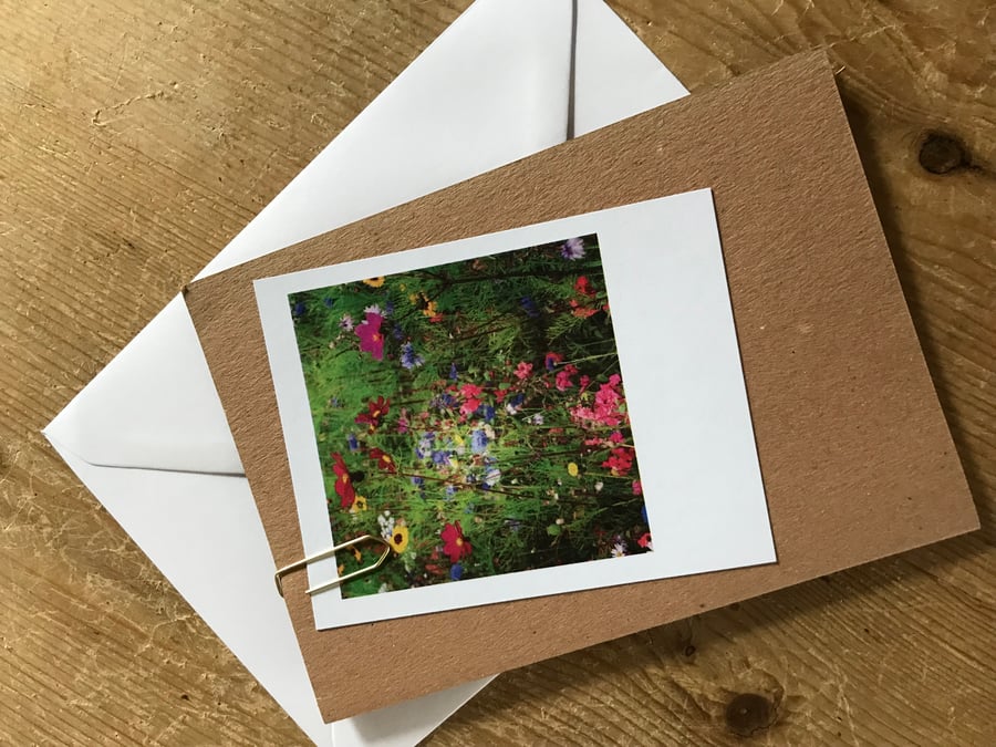 Set of 5 mixed “Polaroid” style photo cards: flowers