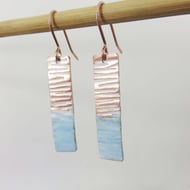 Enamel and Textured Rectangle Copper Dangle Drop Earrings