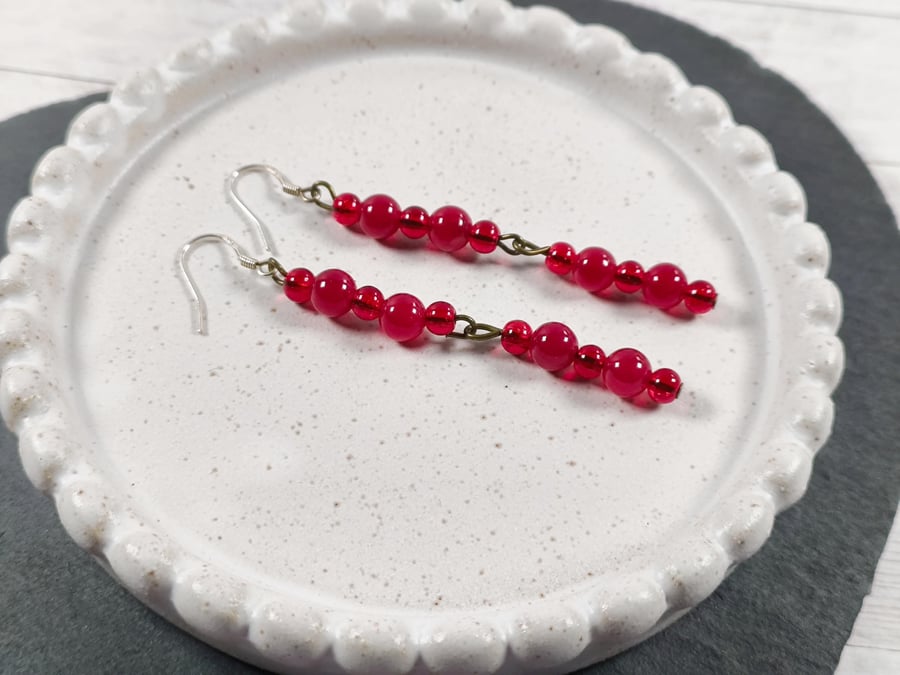 Long Red Bead Earrings