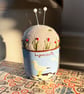 Lynmouth seagull egg cup pincushion - embroidered linen with a little bee - Image 5