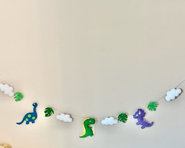 Dinosaur bunting, felt nursery dinosaur garland, nursery decor, dinosaur clouds 