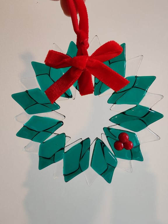 Fused Glass Wreath with berries