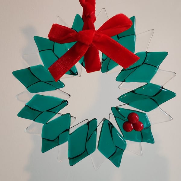 Fused Glass Wreath with berries