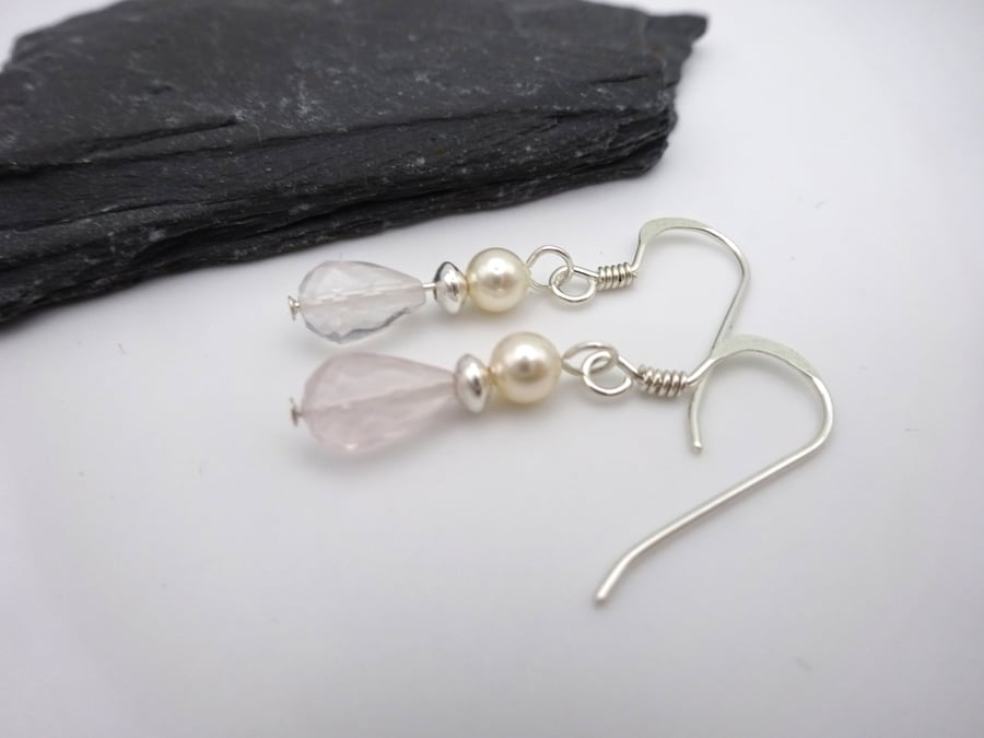 rose quartz and pearl earrings