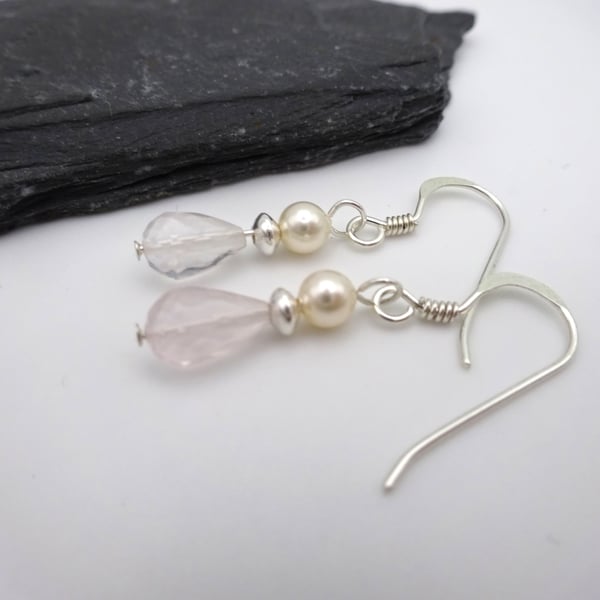 rose quartz and pearl earrings
