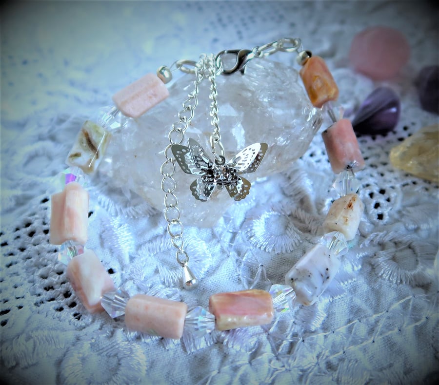 Peruvian Opal and 3D Butterfly Charm Bracelet.