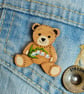 Lily of the Valley Brooch, Handmade May Birth Flower Gift, Teddy Bear Pin Badge - Image 3