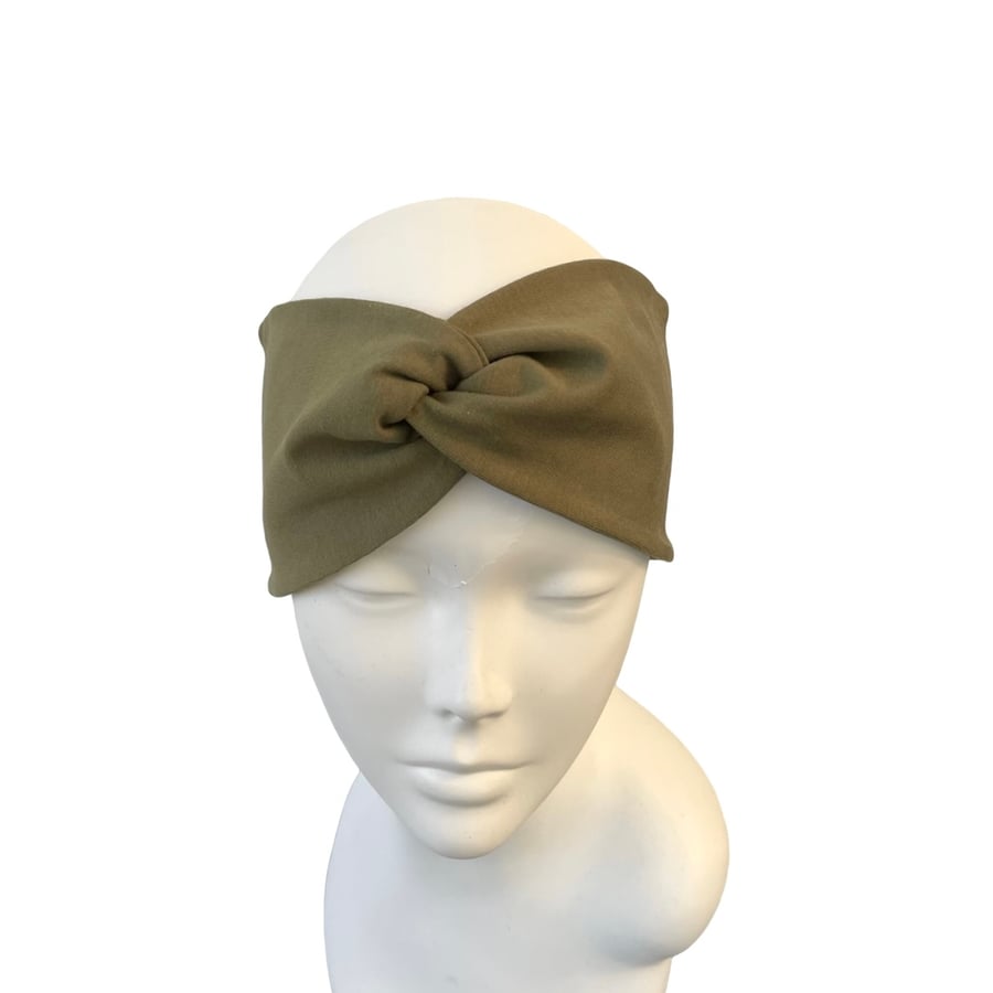 Olive Green Cotton Twist Headband Wide Stretchy Soft Head Wrap for Women