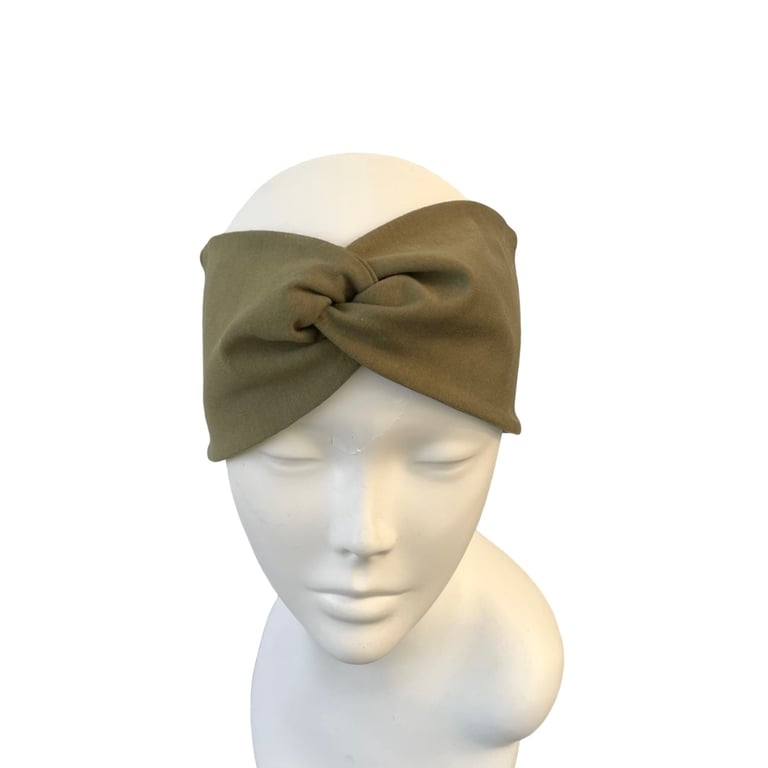 Olive Green Cotton Twist Headband Wide Stretchy Soft Head Wrap for Women