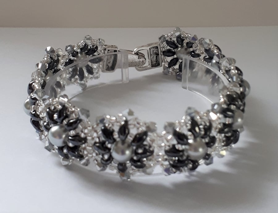 Black and Silver  daisy bracelet