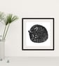 Sleeping Cat Lino Print - Original Hand Carved Print - Black & White Linocut - Image 5
