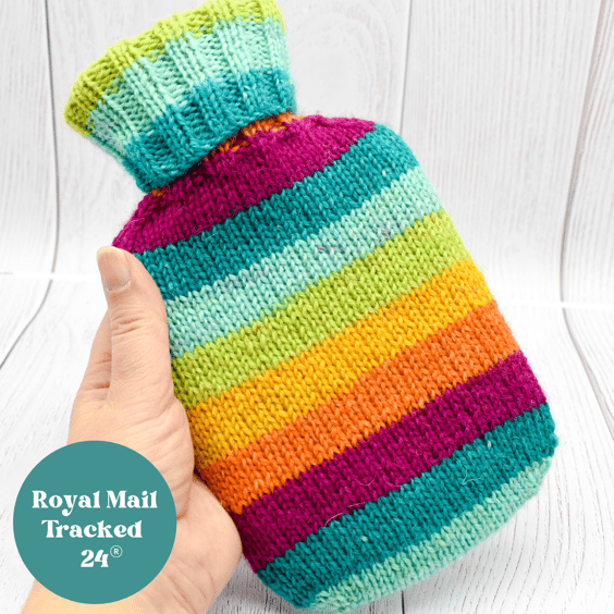 Hand knitted Hot Water Bottle Cover - Multicolour