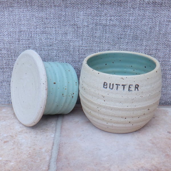 French butter dish crock keeper hand thrown stoneware handmade pottery ceramic