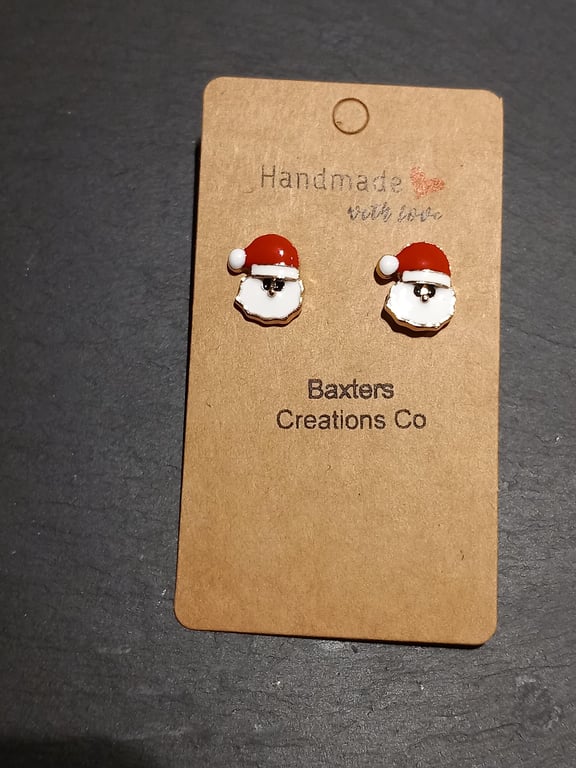 Santa earrings Father Christmas stud earrings OOAK