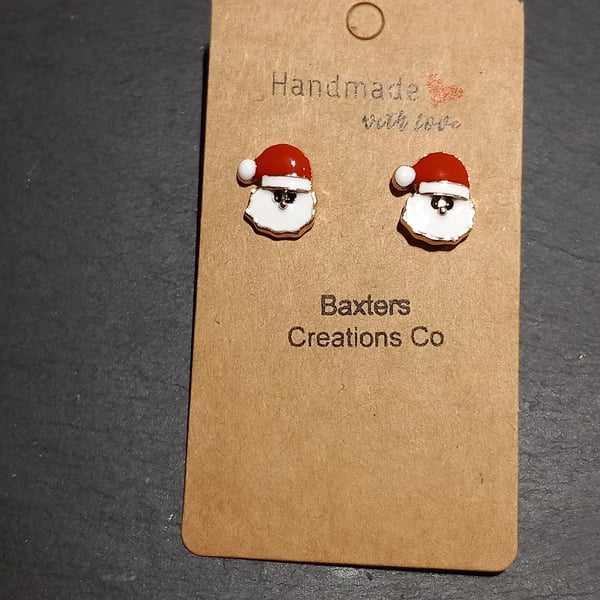 Santa earrings Father Christmas stud earrings OOAK