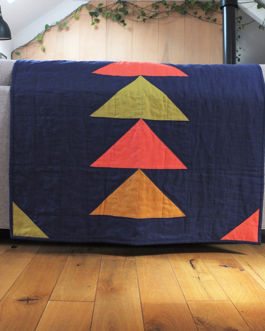 Multicolour linen patchwork quilt 120cm x 100cm