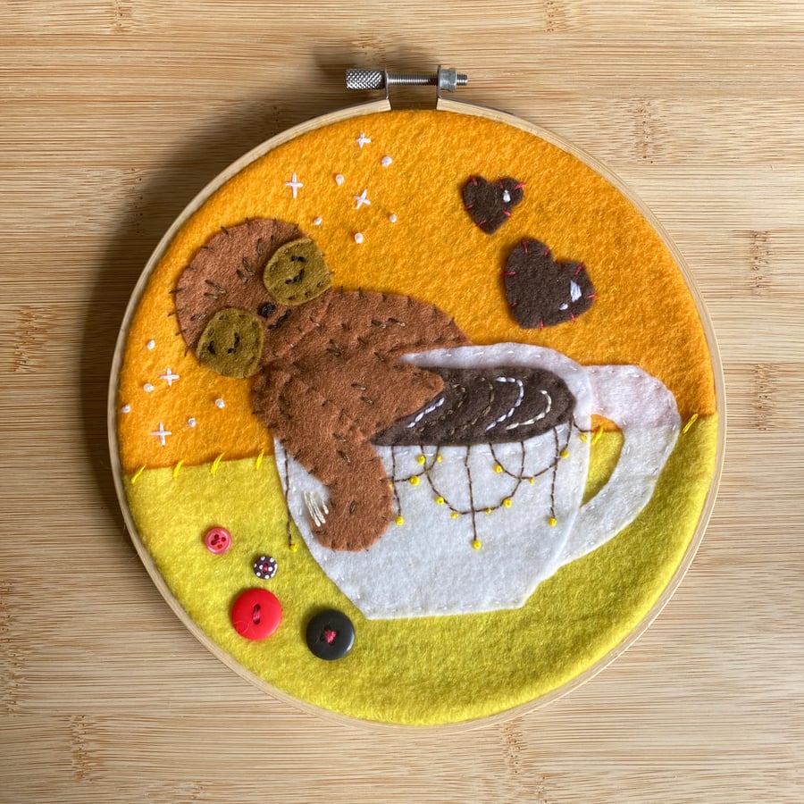 Sloffee, wall hanging, embroidery hoop illustration 