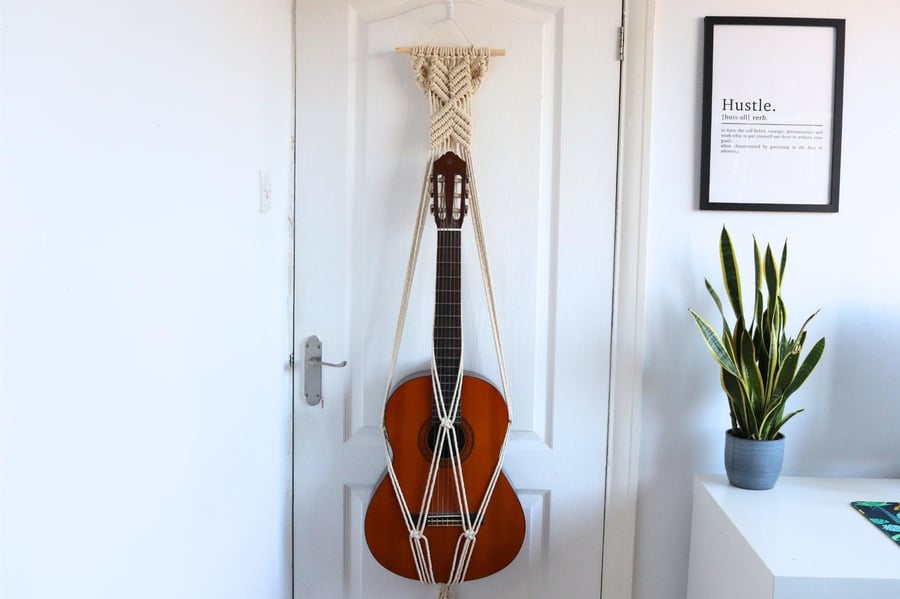 Macrame Acoustic Guitar Stand, Wall Decor, Wall Mount, 100% cotton Wall Hanger, 