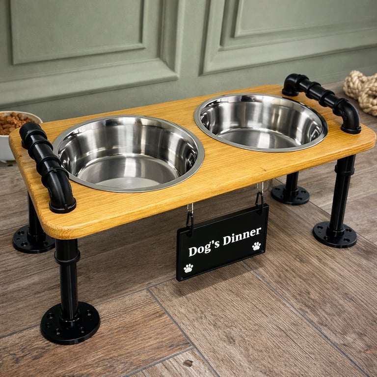 Personalised raised double dog feeder stand - MEDIUM
