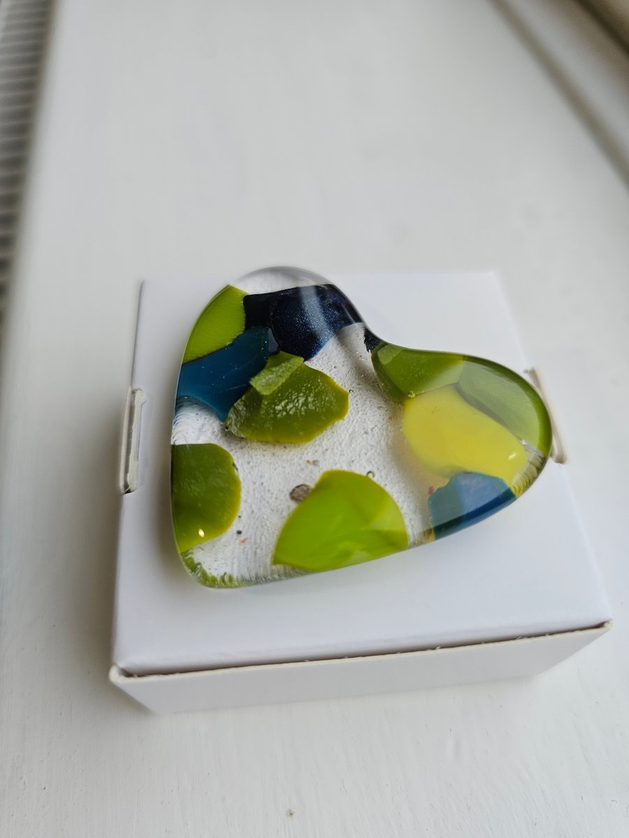Fused Glass Pocket Heart - blue green