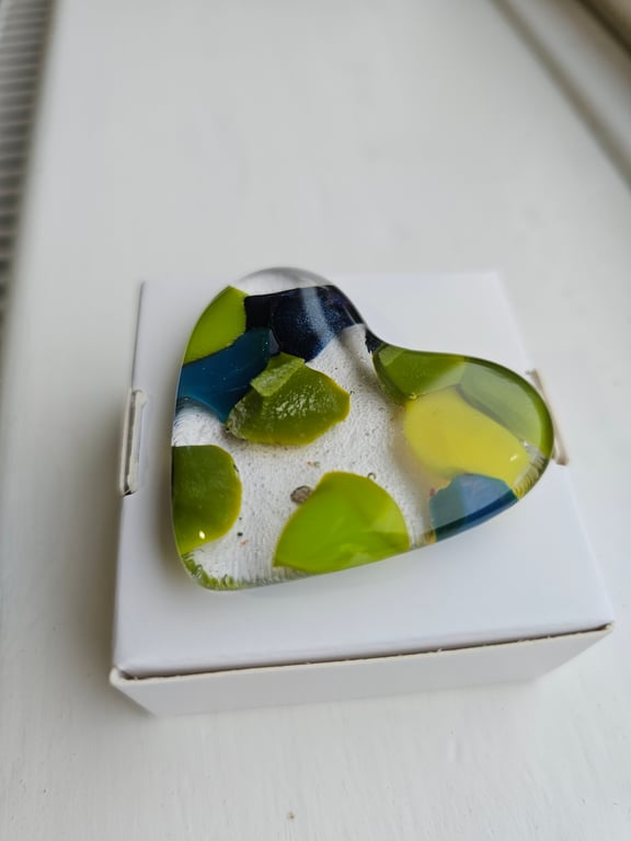 Fused Glass Pocket Heart - blue green