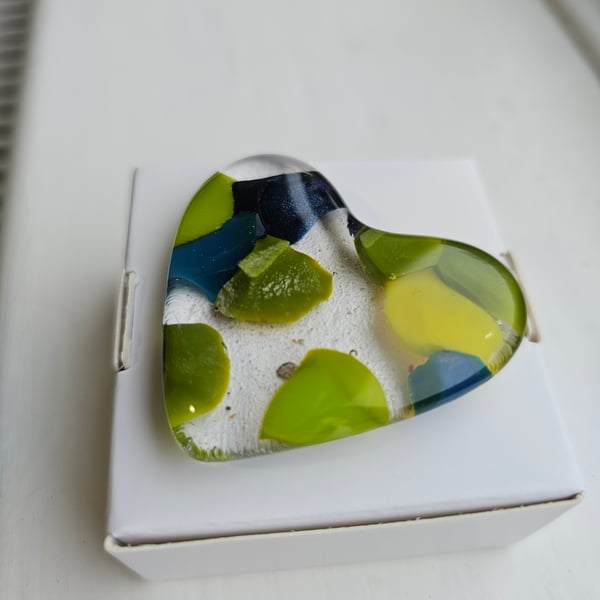 Fused Glass Pocket Heart - blue green