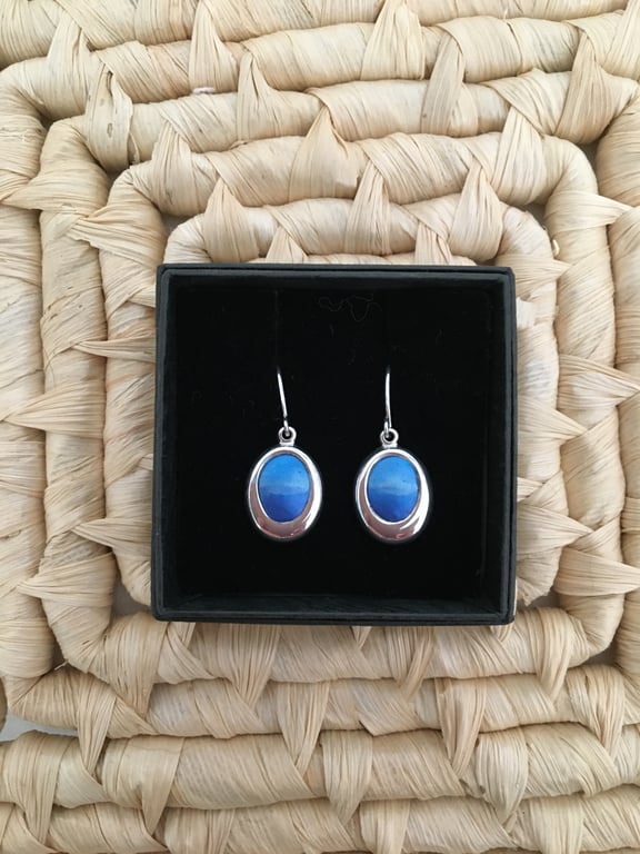 Vivid Blue Off-Set Oval Drop Earrings