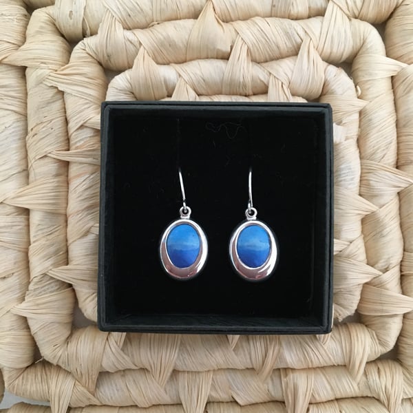 Vivid Blue Off-Set Oval Drop Earrings