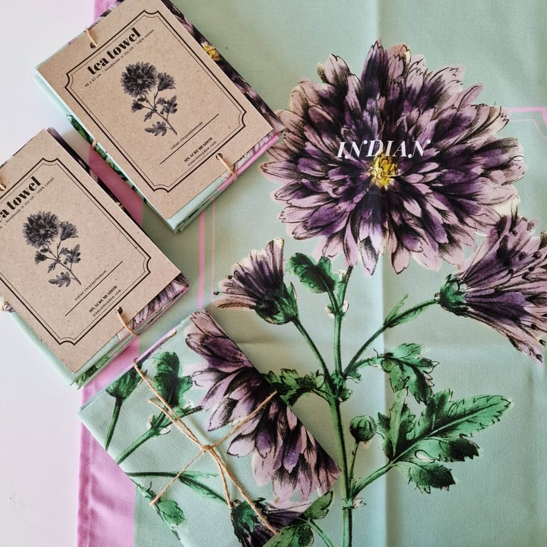 Indian Chrysanthemum Tea Towel in 100% cotton