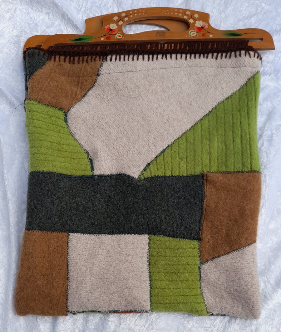 Upcycled bag with vintage wooden handles (Free UK Postage)