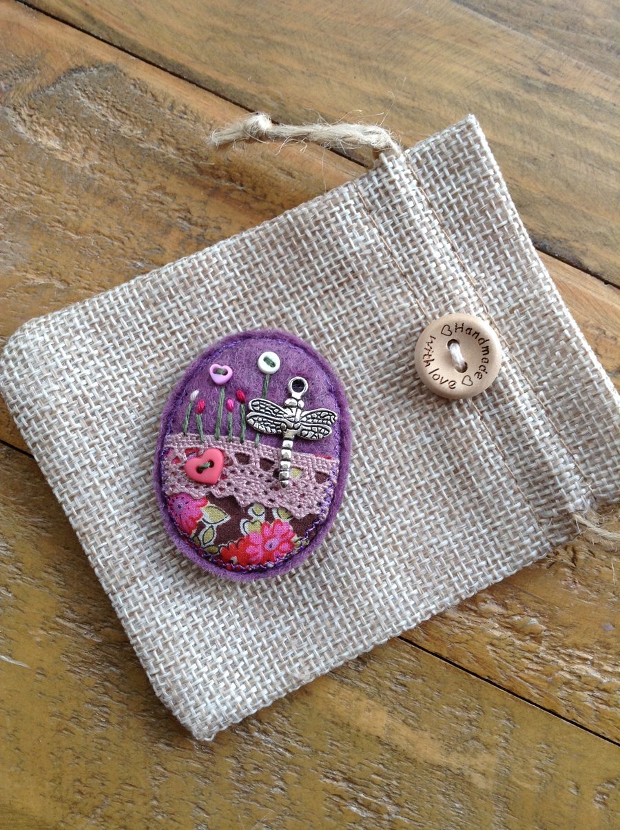 Liberty fabric felt brooch badge.