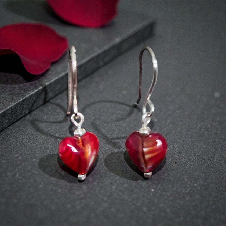 Sterling Silver Lampwork Glass Fire Hearts - Gift Boxed