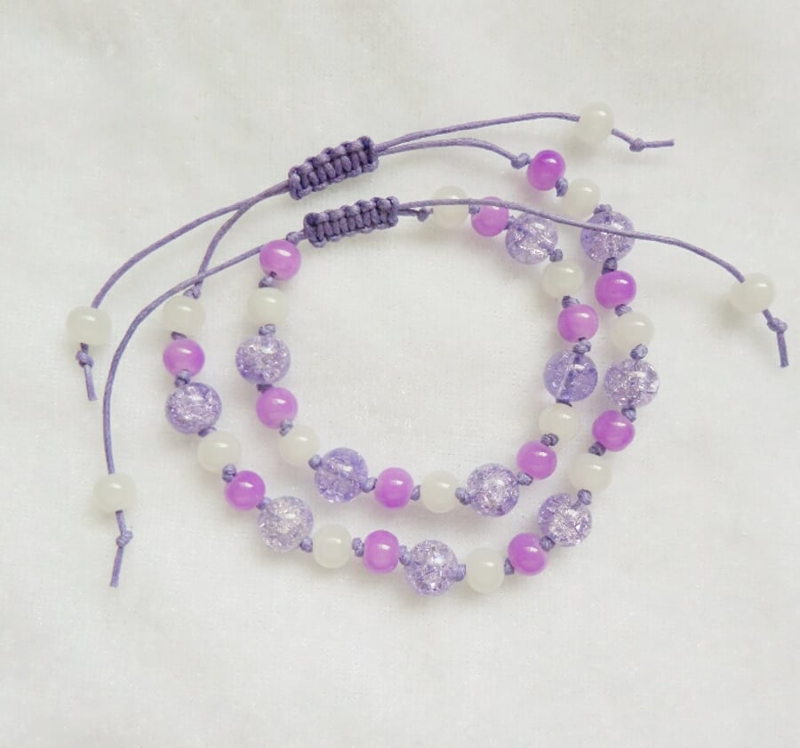 Mother & Daughter - Lilac & White Macrame Style Bracelets