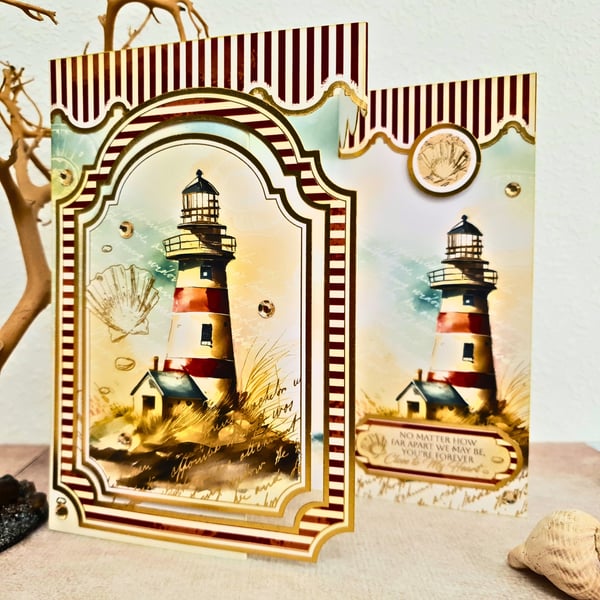 Long distance relationship card with a lighthouse and small sentimental verse