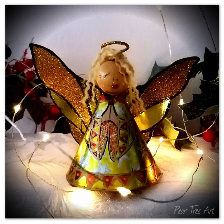  Medium: Tin Angel Christmas Tree decoration (Yellow and Orange) 