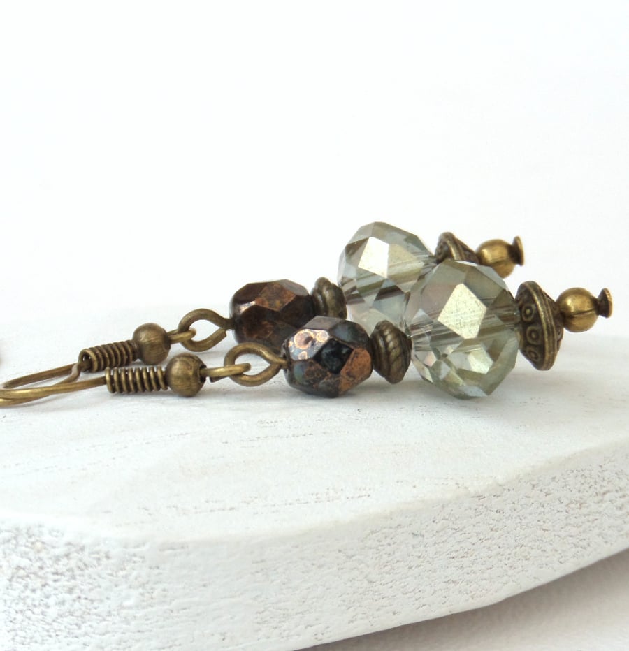 Crystal earrings with bronze beads and wires