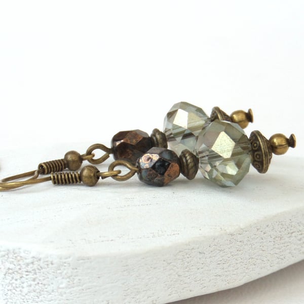 Crystal earrings with bronze beads and wires