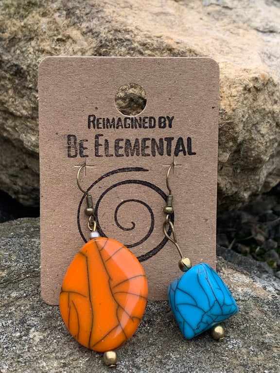 Mismatched, Impactful orange and turquoise earrings