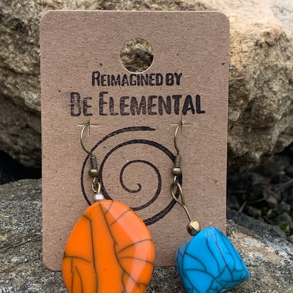 Mismatched, Impactful orange and turquoise earrings